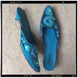 Sweet Embellished Turquoise Blue Mules Size 8